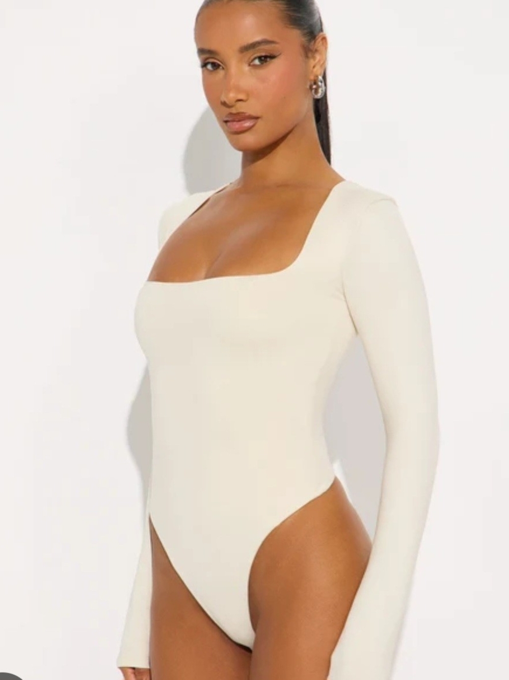 Square Neck Long Sleeve Ivory Bodysuit